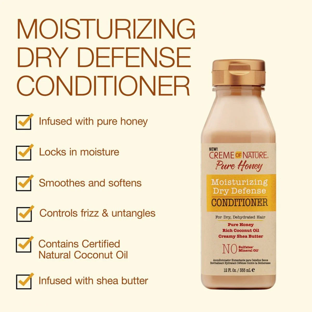 Creme of Nature Pure Honey Hydrating Dry Defense Conditioner 355ml