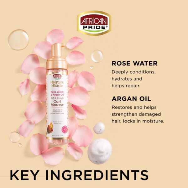 African Pride Moisture Miracle Rose Water & Argan Oil Curl Mousse 251 ml African Pride Moisture Miracle Rose Water & Argan Oil Curl Mousse 251 ml