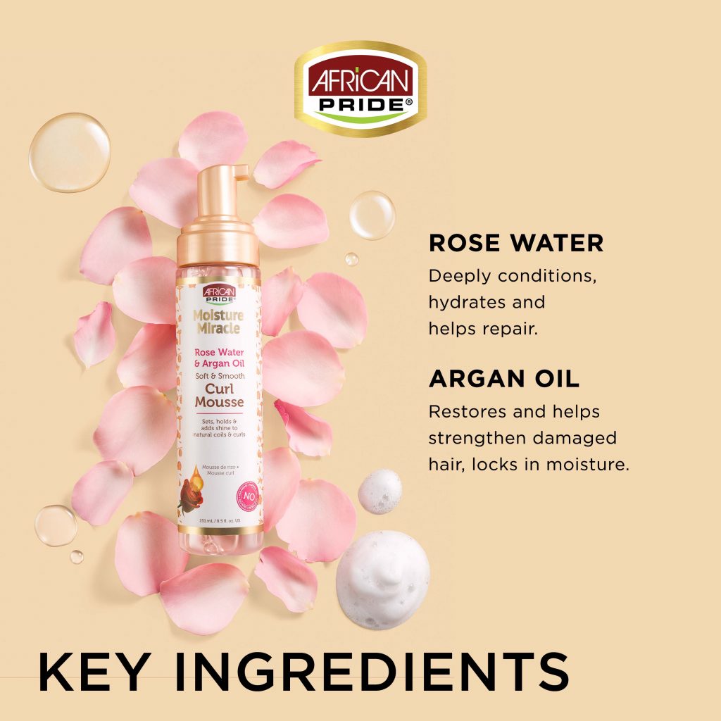 African Pride Moisture Miracle Rose Water & Argan Oil Curl Mousse 251 ml
