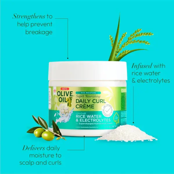ORS Olive Oil Max Moisture Rice Water & Electrolytes Daily Curl Creme 227gr ORS Olive Oil Max Moisture Rice Water & Electrolytes Daily Curl Creme 227gr