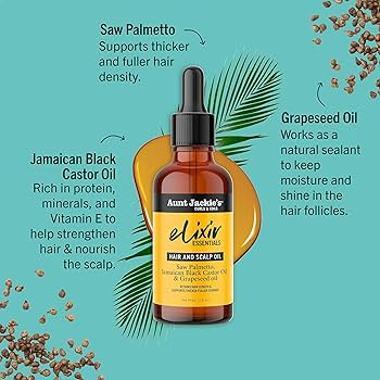Aunt Jackie's Elixir Essentials Saw Palmetto & Jamaican Black Castor Hair & Scalp Oil 59ml