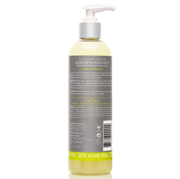 Design Essentials Almond & Avocado Moisturizing & Detangling Sulfate Free Shampoo 227gr