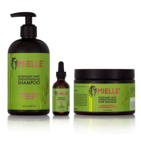 Mielle Rosemary Mint Strengthening Shampoo, Scalp & Hair Strengthening Oil, Hair Masque Set