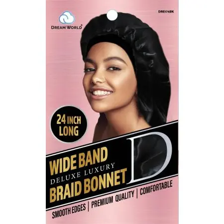 Dream World W-Wide Band Braid Bonnet XL Black #DRE174BK (EA)
