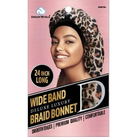 Dream World W-Wide Band Braid Bonnet XL Leopard #DRE174L (EA)