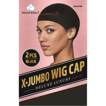 Dream World W-Wig Cap 2Pcs X-Jumbo Black #DRE060BK (EA)