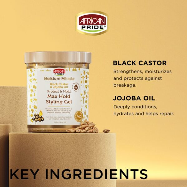 African Pride Moisture Miracle Black Castor & Jojoba Oil Max Hold Styling Gel 510gr