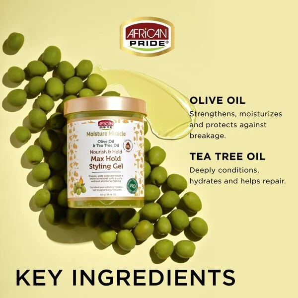 African Pride Moisture Miracle Olive Oil & Tea Tree Max Hold Gel 510gr