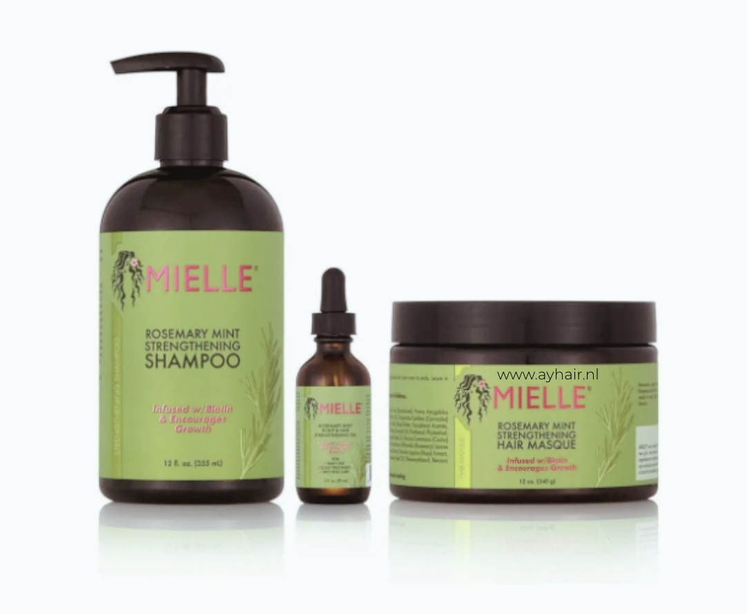 Mielle Rosemary Mint Strengthening Shampoo, Scalp & Hair Strengthening Oil, Hair Masque Set