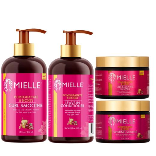Mielle Pomegranate & Honey Finishing & Styling Set of 4 – Leave-In, Custard, Smoothie & Twisting Soufflé
