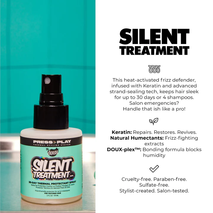 The Doux Press Play Silent Treatment 30 Day Anti-Humidity Treatment 2oz