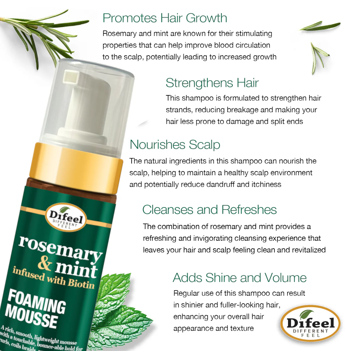 Difeel Rosemary & Mint Foaming Mousse 237ml / 8oz