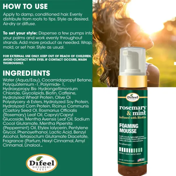 Difeel Rosemary Mint Foaming Mousse 8oz