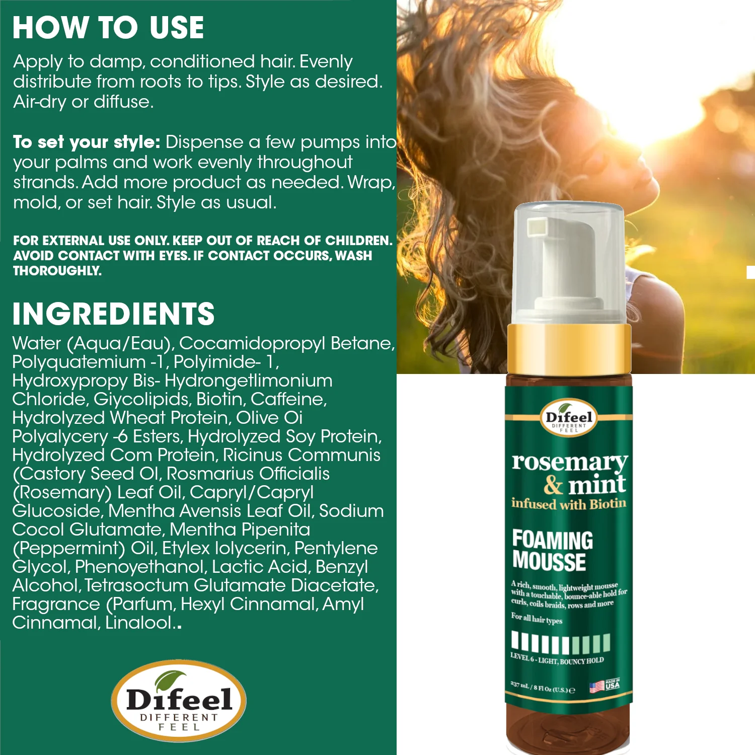 Difeel Rosemary & Mint Foaming Mousse 237ml / 8oz