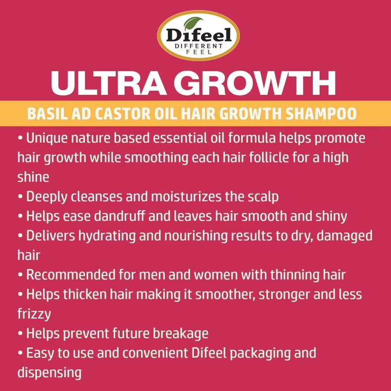 Difeel Ultra Growth Basil & Castor Oil Pro Growth Shampoo 354ml / 12oz