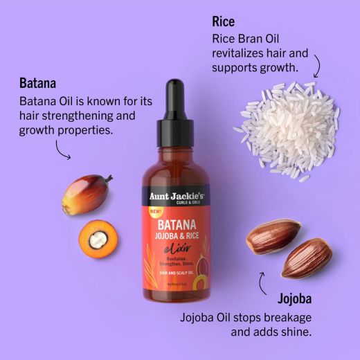 Aunt Jackie’s Curls & Coils Batana, Jojoba & Rice Elixir Hair and Scalp Oil 59ml Aunt Jackie’s Curls & Coils Batana, Jojoba & Rice Elixir Hair and Scalp Oil 59ml