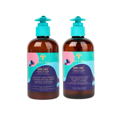 As I Am Born Curly Duo Pack – Avocado Shea Cowash Cleansing Conditioner 240ml + Aloë Shampoo & Wash 240ml