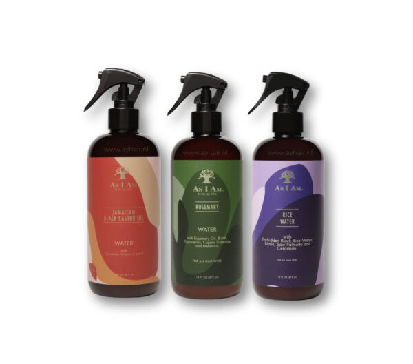 As I Am Water Spray Set of 3 - Rice Water, Rosemary & Jamaican Black Castor Oil (3 x 473ml)