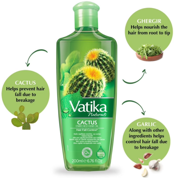 Dabur Vatika Naturals Cactus Enriched Hair Oil - Hair Fall Control - 200 ml