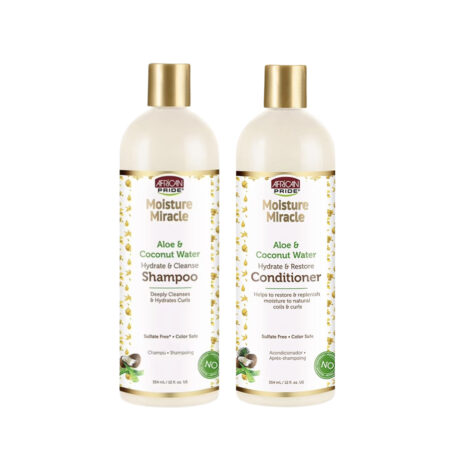 African Pride Moisture Miracle Aloe & Coconut Water Shampoo en Conditioner 354ml - Duopack African Pride Moisture Miracle Aloe & Coconut Water Shampoo en Conditioner 354ml - Duopack