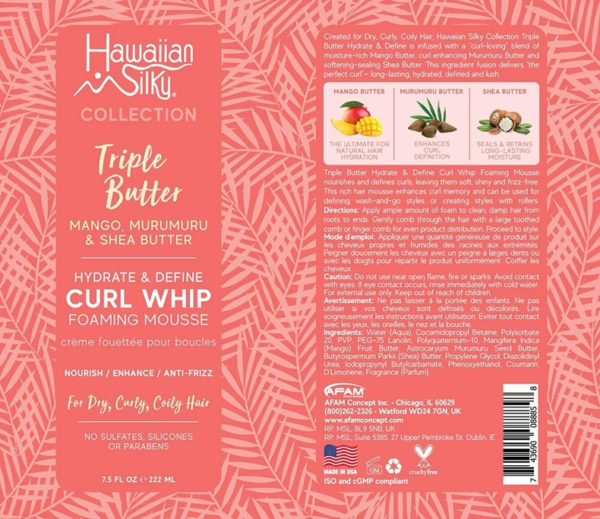 Hawaiian Silky Triple Butter Hydrate & Define Curl Whip Foaming Mousse 222ml